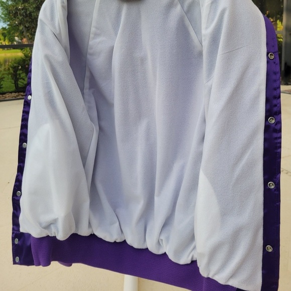 Shiny Purple bomber snap up style jacket with white unicorn on back - Picture 5 of 8